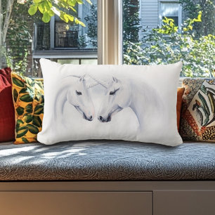 Coussin Rectangle Couple de licornes blanches élégantes Fantastique