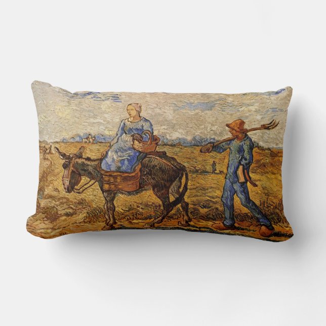 Coussin Rectangle Couple de paysans du matin allant au travail (Recto)