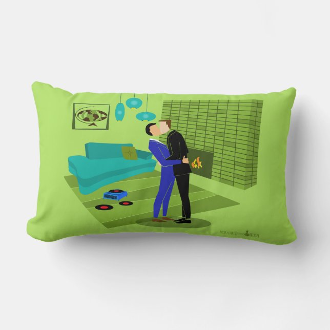 Coussin Rectangle Couple gay rétro dans l'amour (Recto)