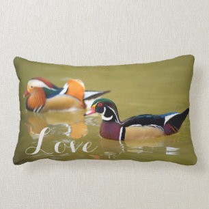Coussin Rectangle Couples de canard de mandarine/mariage fait sur