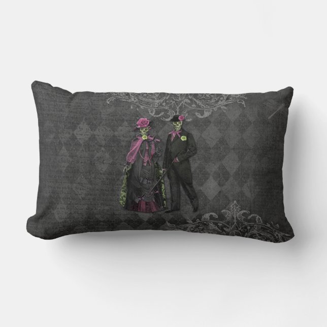 Coussin Rectangle Couples de squelette de Halloween (Recto)