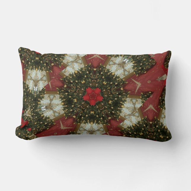 Coussin Rectangle Courbe de Noël Rouge Vert or avec étoile rouge (Recto)