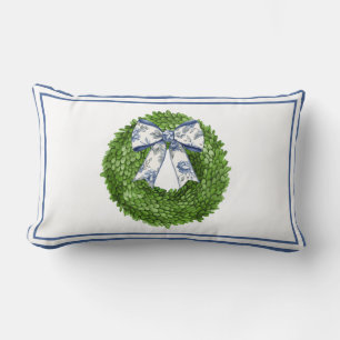 Coussin Rectangle Couronne avec noeud en toile bleue