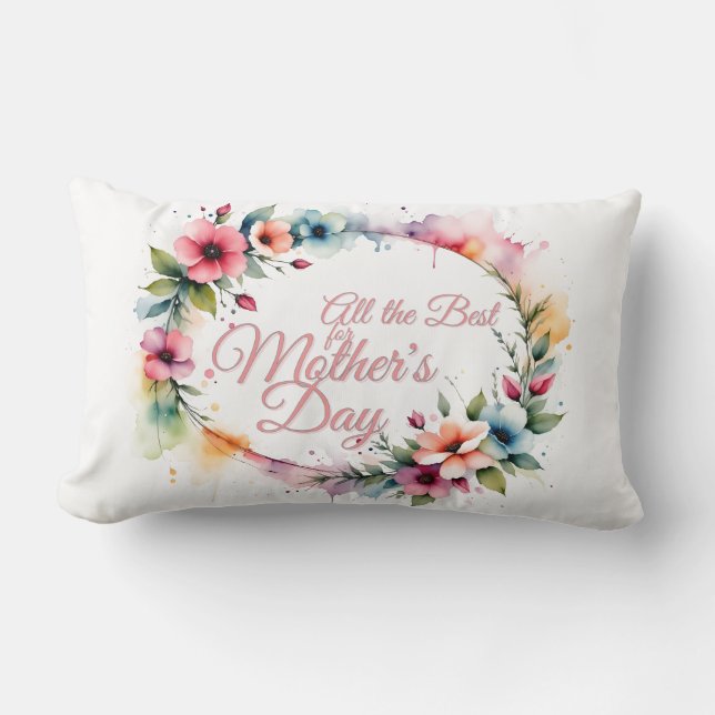 Coussin Rectangle Couronne florale aquarelle pour la fête des mères  (Recto)