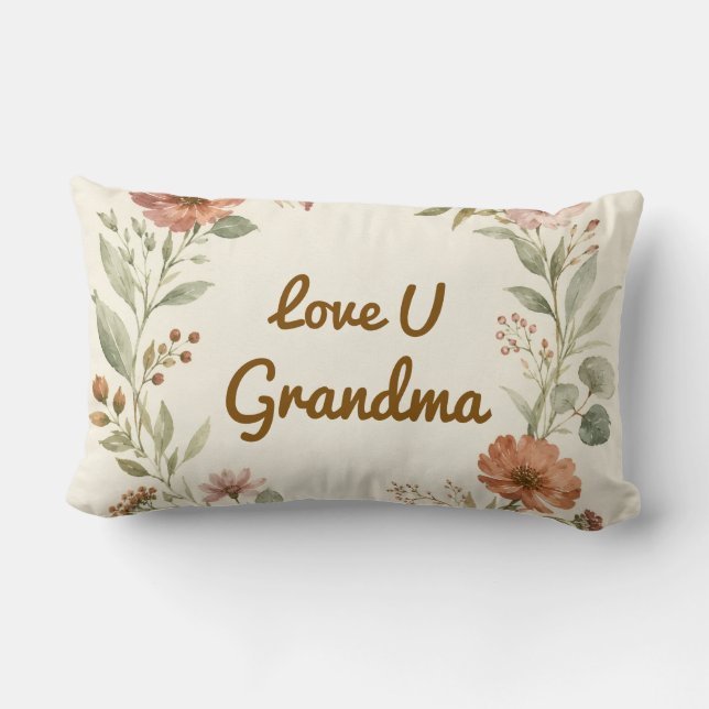 Coussin Rectangle Couronne florale personnalisée pour grand-mère (Verso)