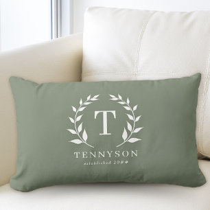 Coussin Rectangle Couronne Monogramme Rustique Moderne Nom de Famill