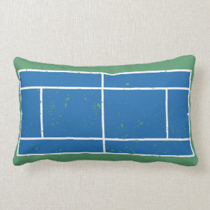 Coussin Rectangle Court de tennis bleu et vert en style déprimé
