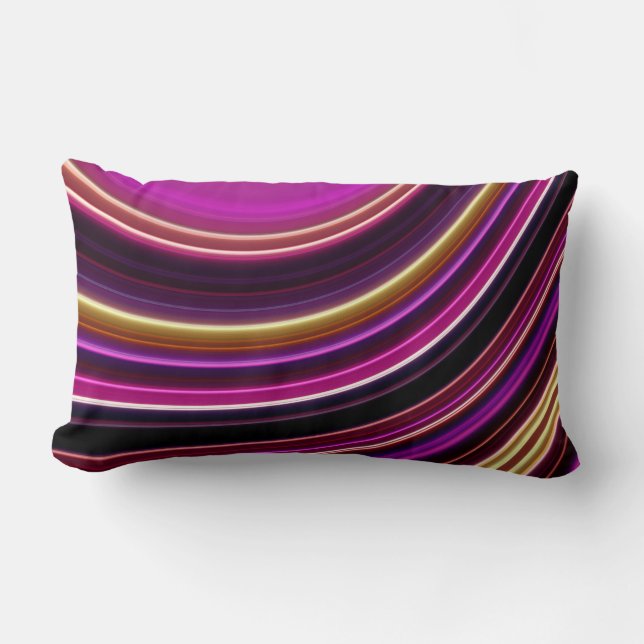 Coussin Rectangle Coussin, Bandes Néon Courbes, Rose Or (Recto)