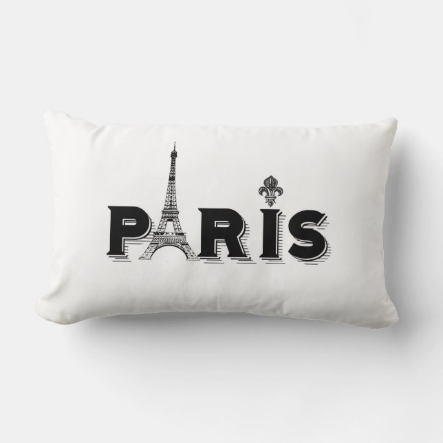 Coussin Rectangle Coussin-noir et blanc-PARIS (Recto)