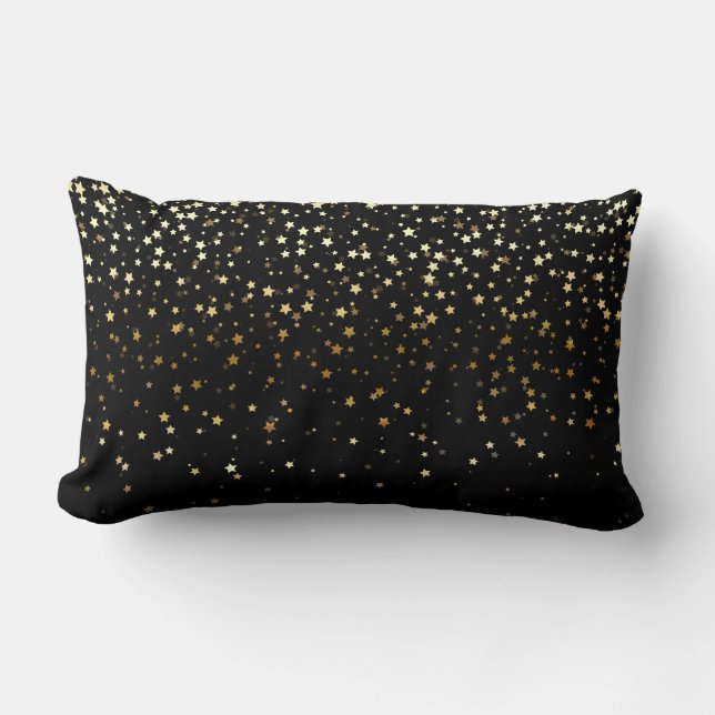 Coussin Rectangle Coussin-Noir lombaire de petites étoiles d'or (Recto)