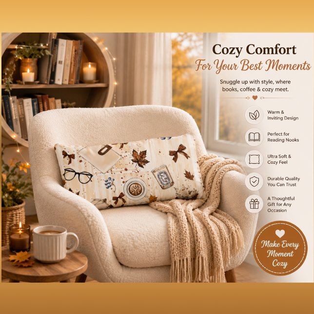 Coussin Rectangle Couverture jetée Café & Livres Automne Confortable (Créateur téléchargé)