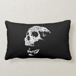 Coussin Rectangle Crâne dans le blanc sur le noir