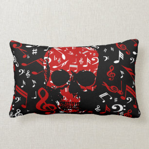 Coussin Rectangle Crâne noir rouge de notes musicales