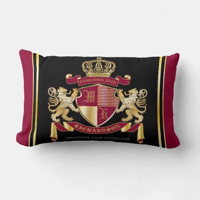 Coussin Rectangle Créez votre propre blason d'armoiries d'or rouge (Recto)