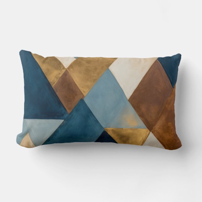 Coussin Rectangle Crème de bronze bleu et or géométrique abstrait (Recto)