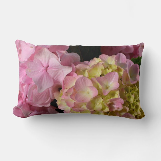 Coussin Rectangle Crème rose Hydrangeas jaune rose vert floral (Recto)