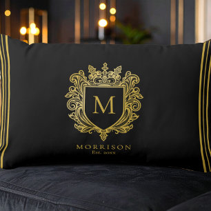 Coussin Rectangle Crest de monogramme d'or