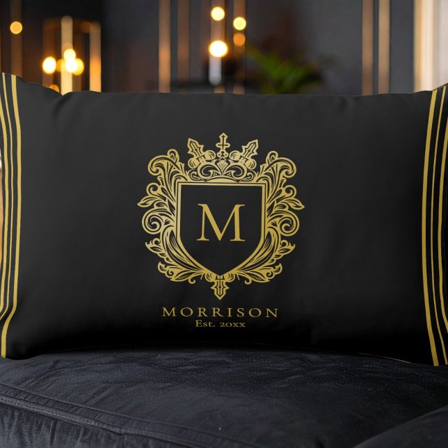 Coussin Rectangle Crest de monogramme d'or (Créateur téléchargé)