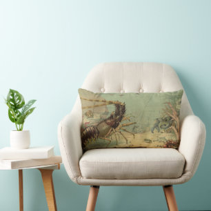 Coussin Rectangle Crevettes, Vie Sous-Marine, Animaux Marins Vintage
