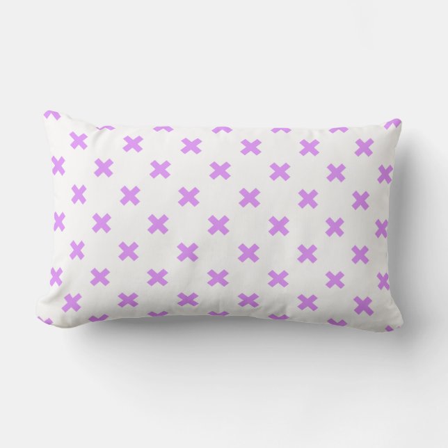 Coussin Rectangle Crochets Lilac sur blanc (Recto)