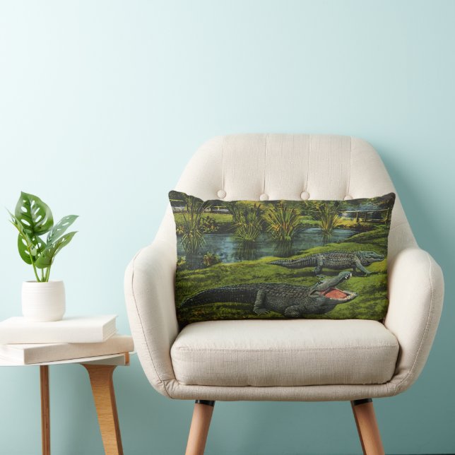 Coussin Rectangle Crocodiles, Animaux Reptiles de la Vie Marine Vint (Chaise)
