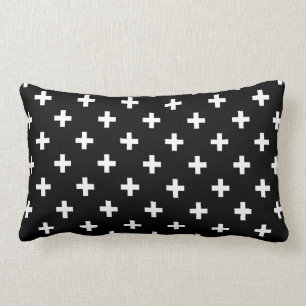 Coussin Rectangle Croix blanches de polka sur le noir