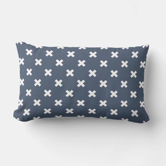 Coussin Rectangle Croix blanches sur bleu-gris (Recto)