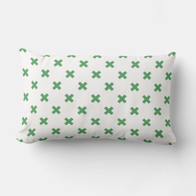 Coussin Rectangle Croix verte coutures sur blanc (Recto)