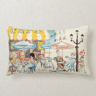 Coussin Rectangle Croquis mignon de scène de la France Café