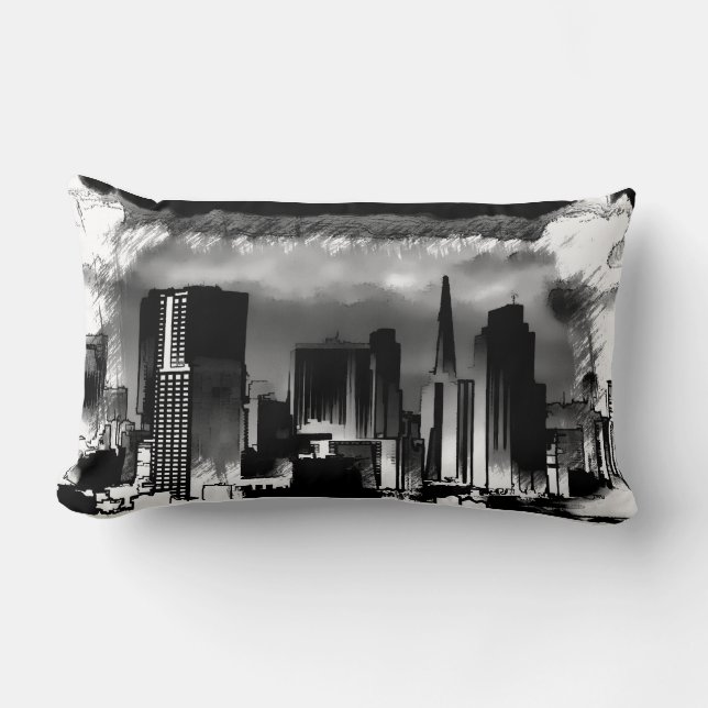Coussin Rectangle Croquis Skyline de Chicago en noir et blanc (Recto)