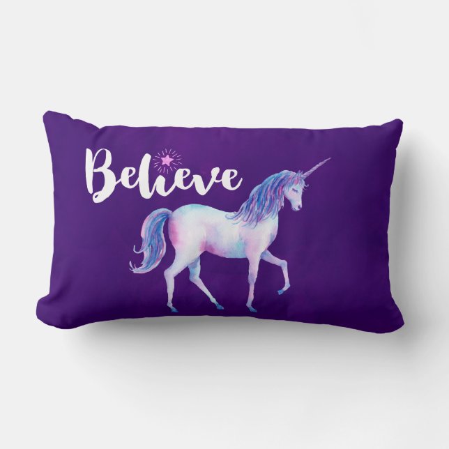 Coussin Rectangle Croyez avec Unicorn dans les aquarelles pastel (Recto)