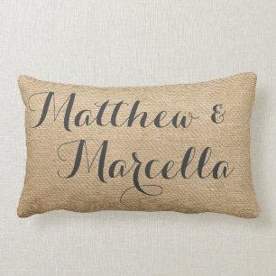 Coussin Rectangle Cru de toile de jute personnalisé épousant la date