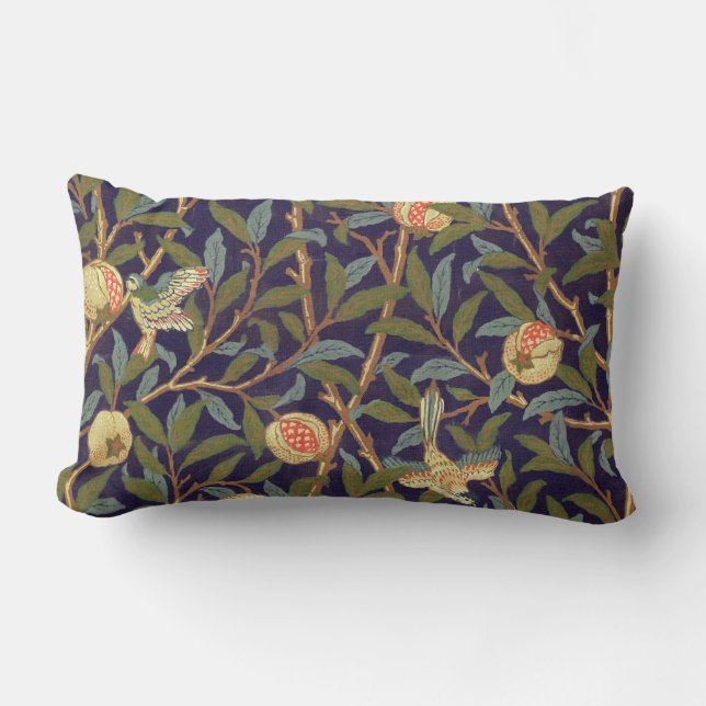 Coussin Rectangle Cru d'oiseau et de grenade de William Morris (Recto)