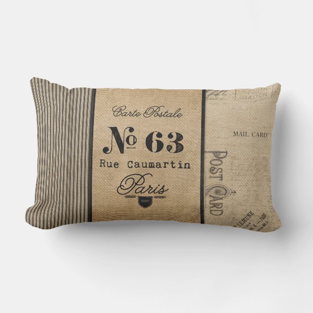 Coussin Rectangle Cru français de toile de jute d'affranchissement (Recto)