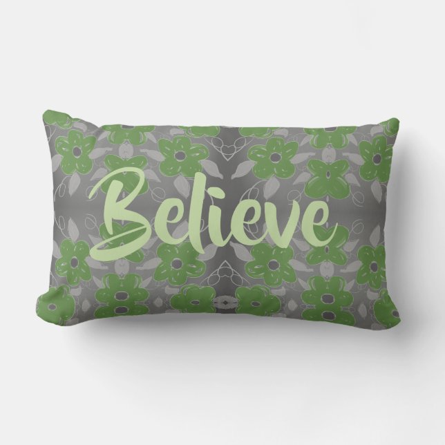 Coussin Rectangle Cuisine florale grise et verte (Recto)