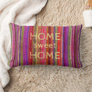 Coussin Rectangle Custom Boho Vintage Rouge Violet Rayures -