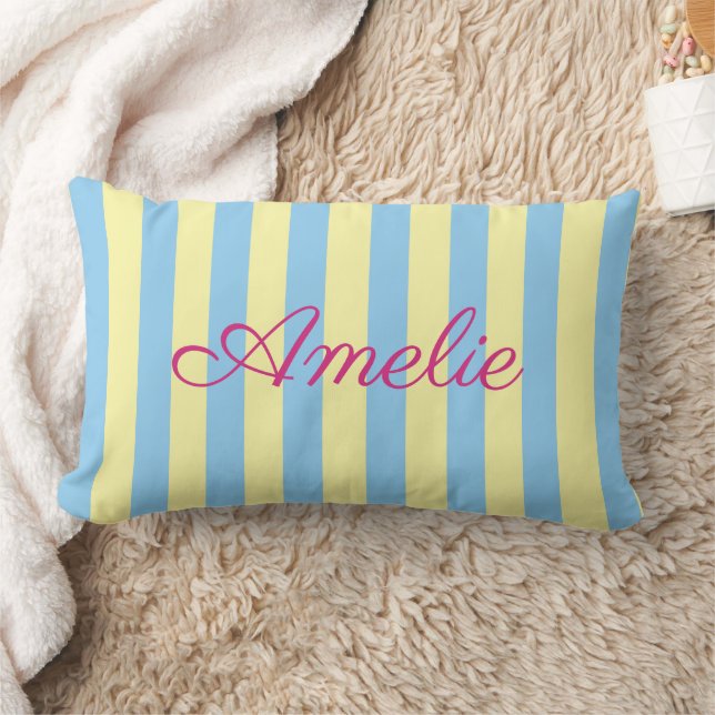 Coussin Rectangle Custom Light Blue, Yellow & Pink Striped  (Couverture)