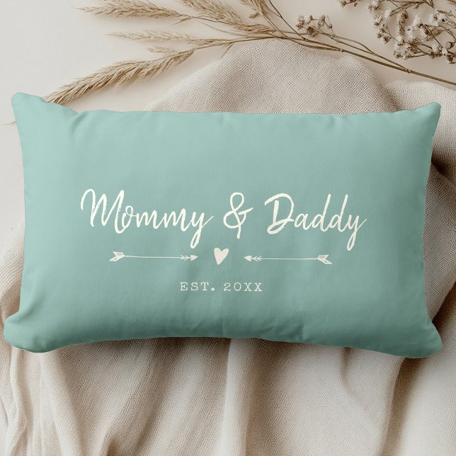 Coussin Rectangle Custom Modern Maman & Papa Nouveaux parents Dusty  (Créateur téléchargé)