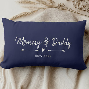 Coussin Rectangle Custom Modern Mommy & Papa New Parents Dark Navy