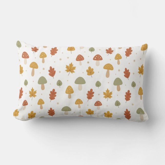 Coussin Rectangle Cute Autumn Mushroom and Leaves Throw Pillow (Recto)