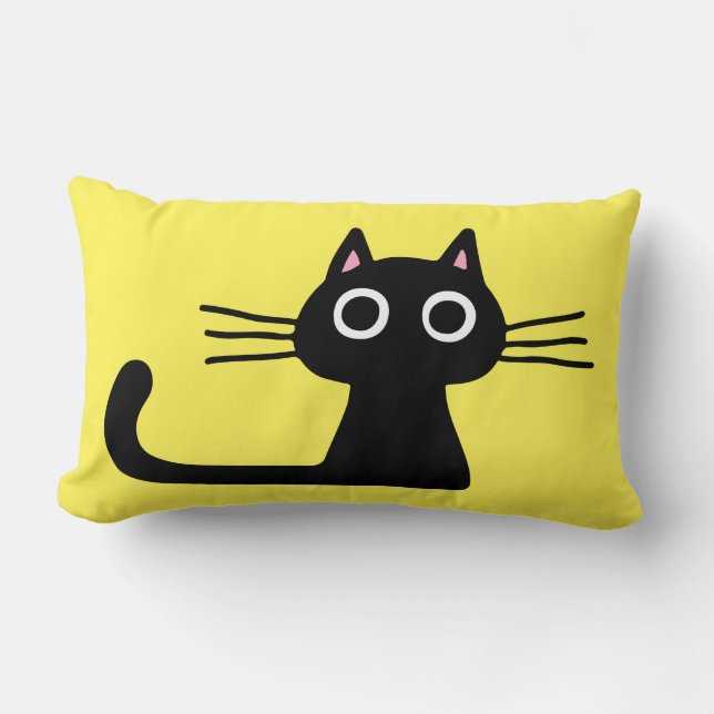 Coussin Rectangle Cute Black Kitty | Chat bizarre avec de longs Whis (Recto)