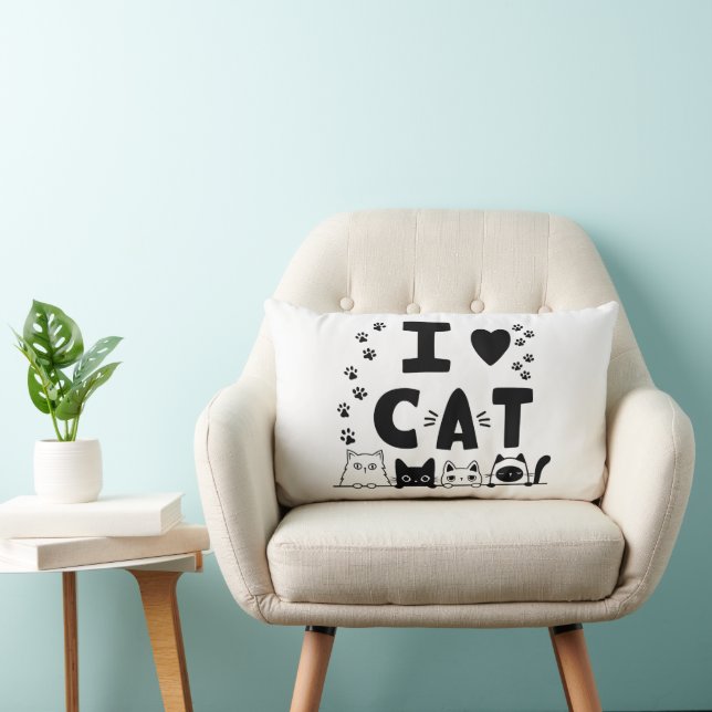 Coussin Rectangle Cute Chat et Empreinte de patte Décor Maison (Chaise)