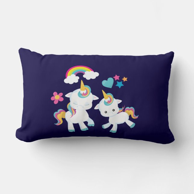 Coussin Rectangle Cute Dancing Unicornes Magique Arc-en-ciel & Étoil (Recto)
