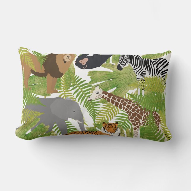 Coussin Rectangle Cute Jungle Animaux Safari Garçon | Fille (Recto)
