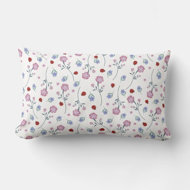 Coussin Rectangle Cute Ladybug Polka dot Daisy Flower Russe Motif (Recto)