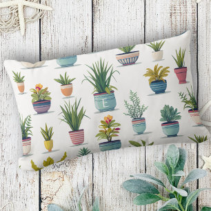 Coussin Rectangle Cute Monogramme Aquarelle Pot Plantes
