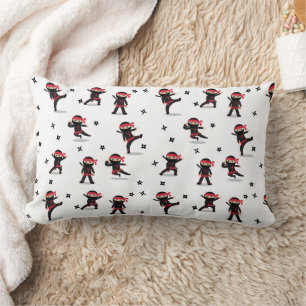 Coussin Rectangle Cute Ninja Guerrier Enfants Noir & Rouge Motif