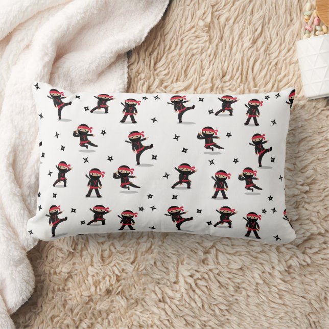 Coussin Rectangle Cute Ninja Guerrier Enfants Noir & Rouge Motif (Couverture)