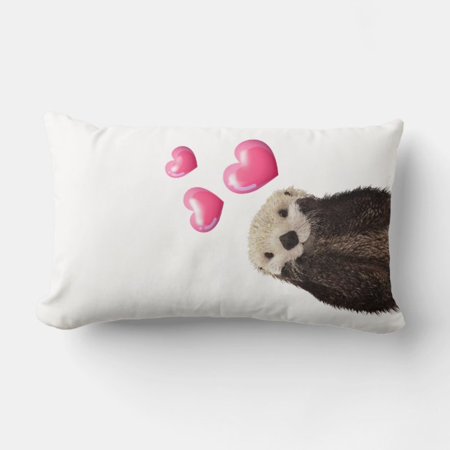Coussin Rectangle Cute Otter avec Love Hearts (Recto)