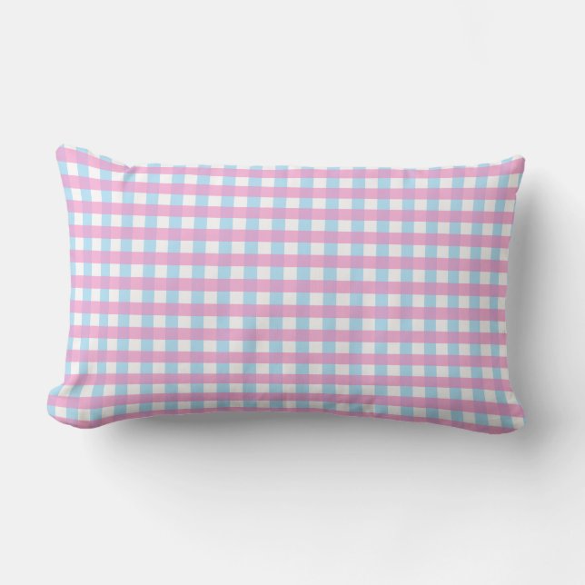 Coussin Rectangle Cute Pastel Rose Bleu En vichy Chèque (Recto)